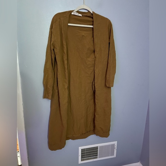 Three bird nest long sleeved ankle length open front rust cotton cardigan S - Picture 3 of 10